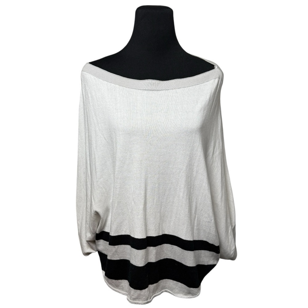 Womens Poncho Planet by Lauren G One Size White Top  Flowy Boho Preppy Lagenlook